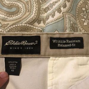 Eddie Bauer, Relaxed Fit, Double Pleat Khakis. Size 42x30. Color: light khaki